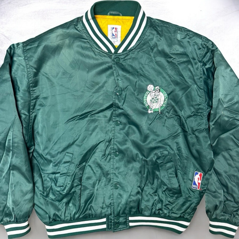 Vintage Boston Celtics Satin Bomber Jacket NBA Licensed Green Mens Medium